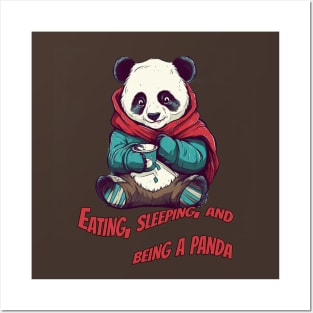 Cute Eating Panda - Funny Animal Art Design Posters and Art